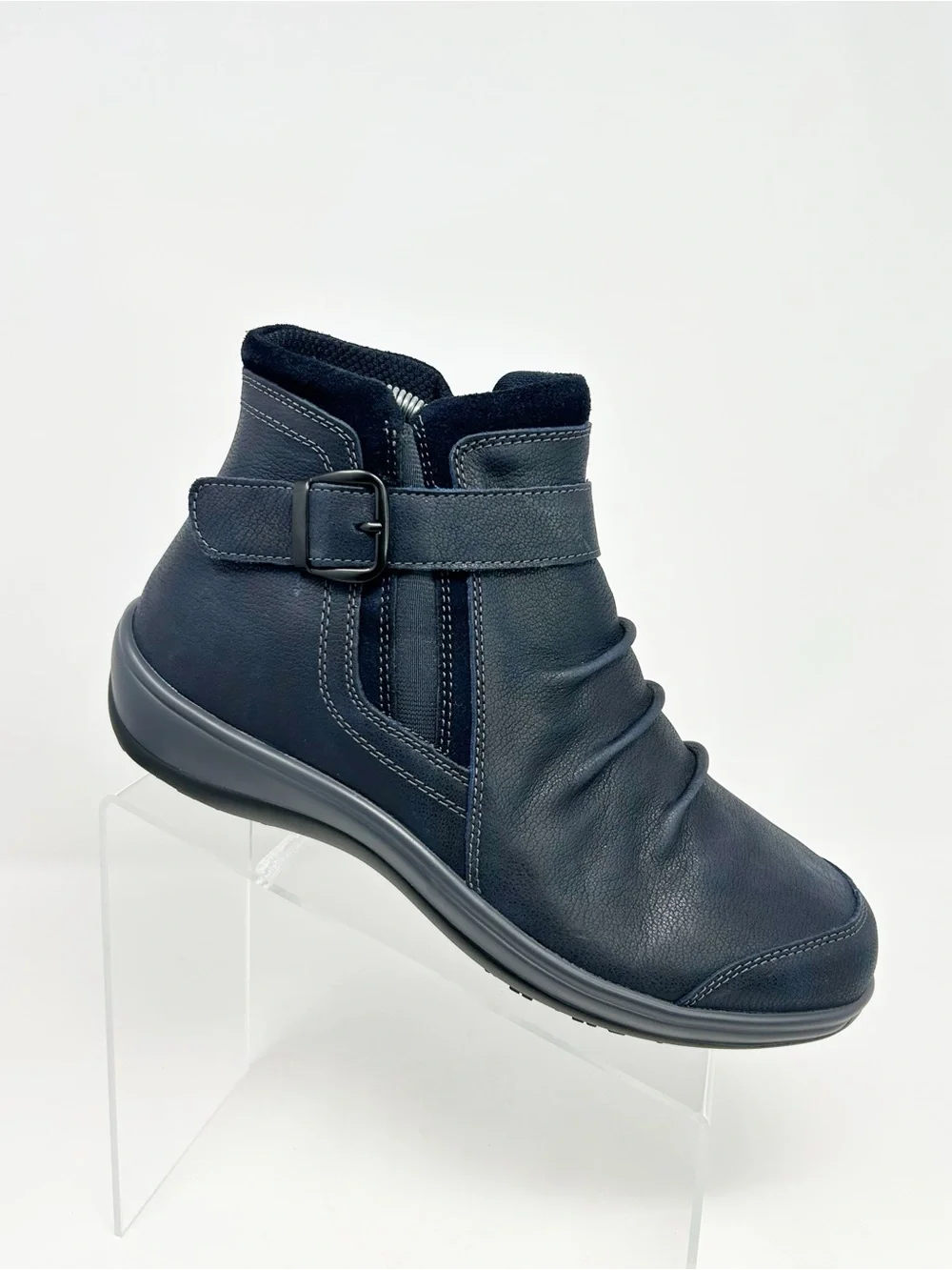 Orthofeet Heidi Womens Orthopedic Navy Blue Ankle Boots Buckle Strap Size 10 W